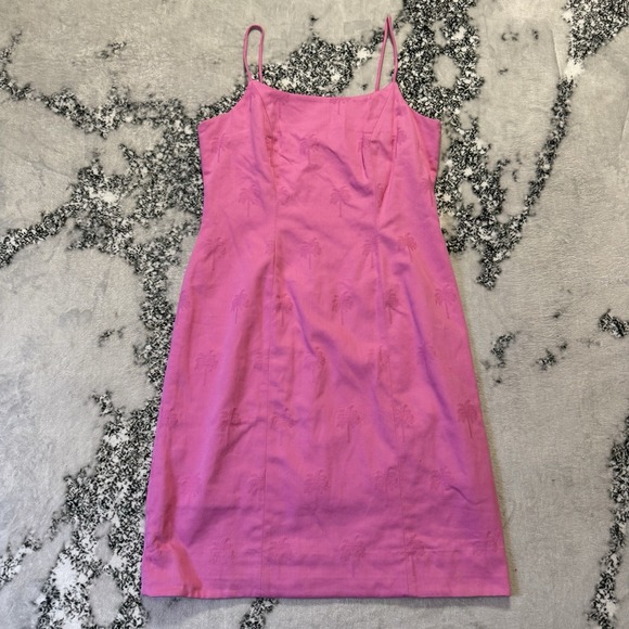 Lilly Pulitzer Dress Womens Size 10 Pink Palm Tree Spaghetti Straps Mini vtg - Picture 1 of 9
